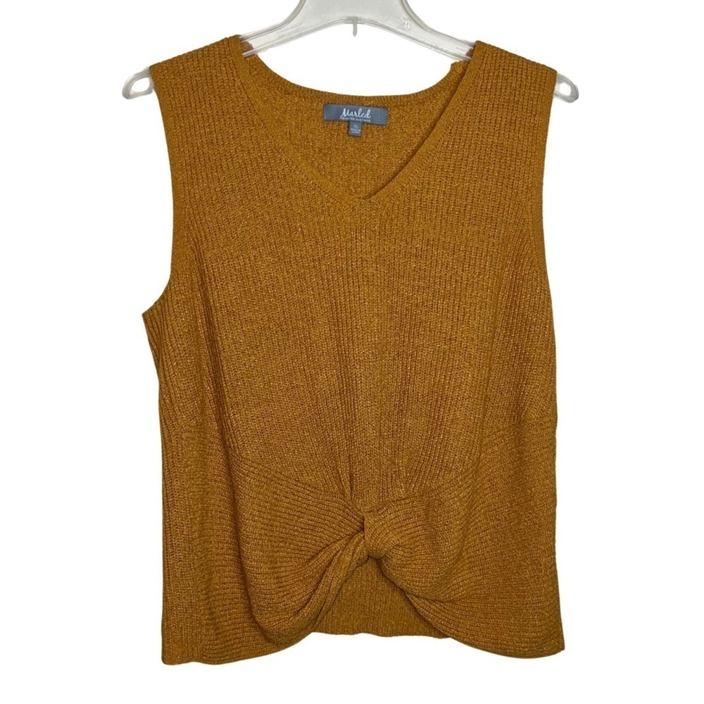 Marled Twisted Front Knit V-neck Tank Mustard Brown Colored Size XL
